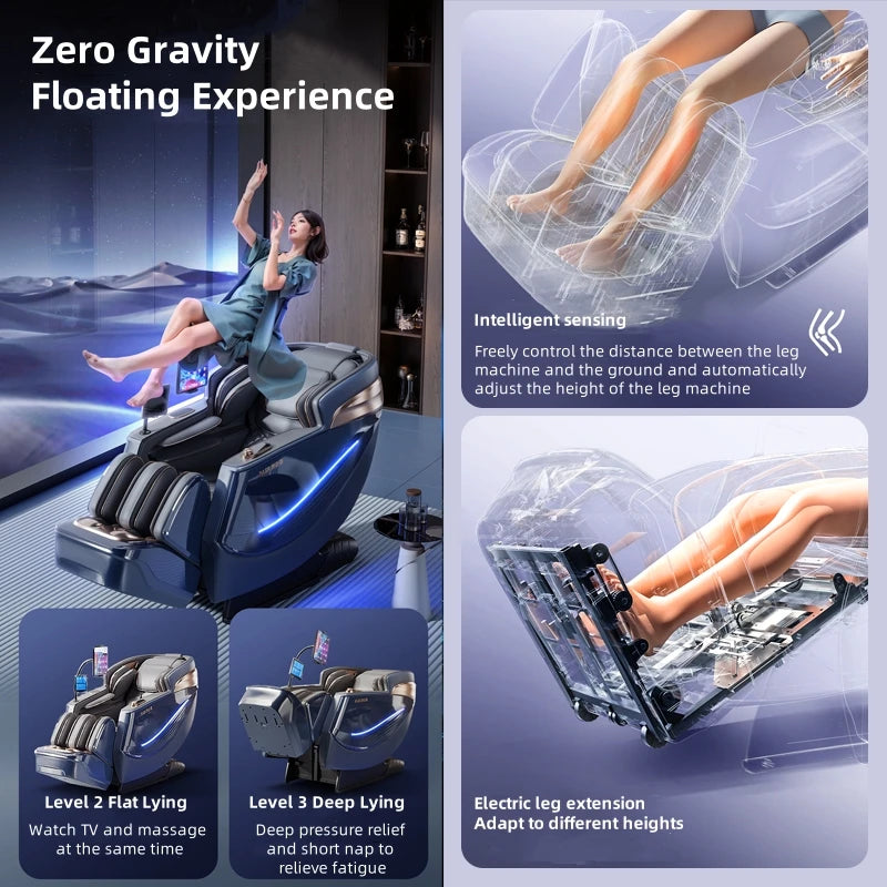 4D Smart Sensory Dual-Movement-SL-Track-Massagesessel, Thai-Stretch, elektrische Beinauflage, Liegesofa, Zero Gravity, Home-Office-Sessel