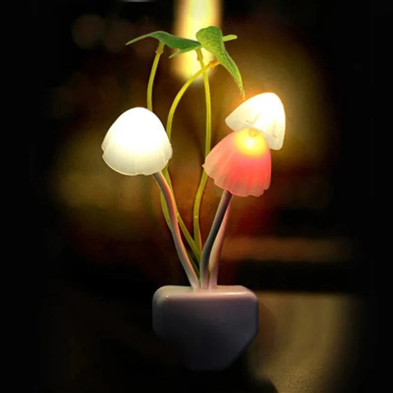 Colorful Mushroom Night Light – LED Plug-in Lamp with Light Sensor (EU/US Plug, 220V)