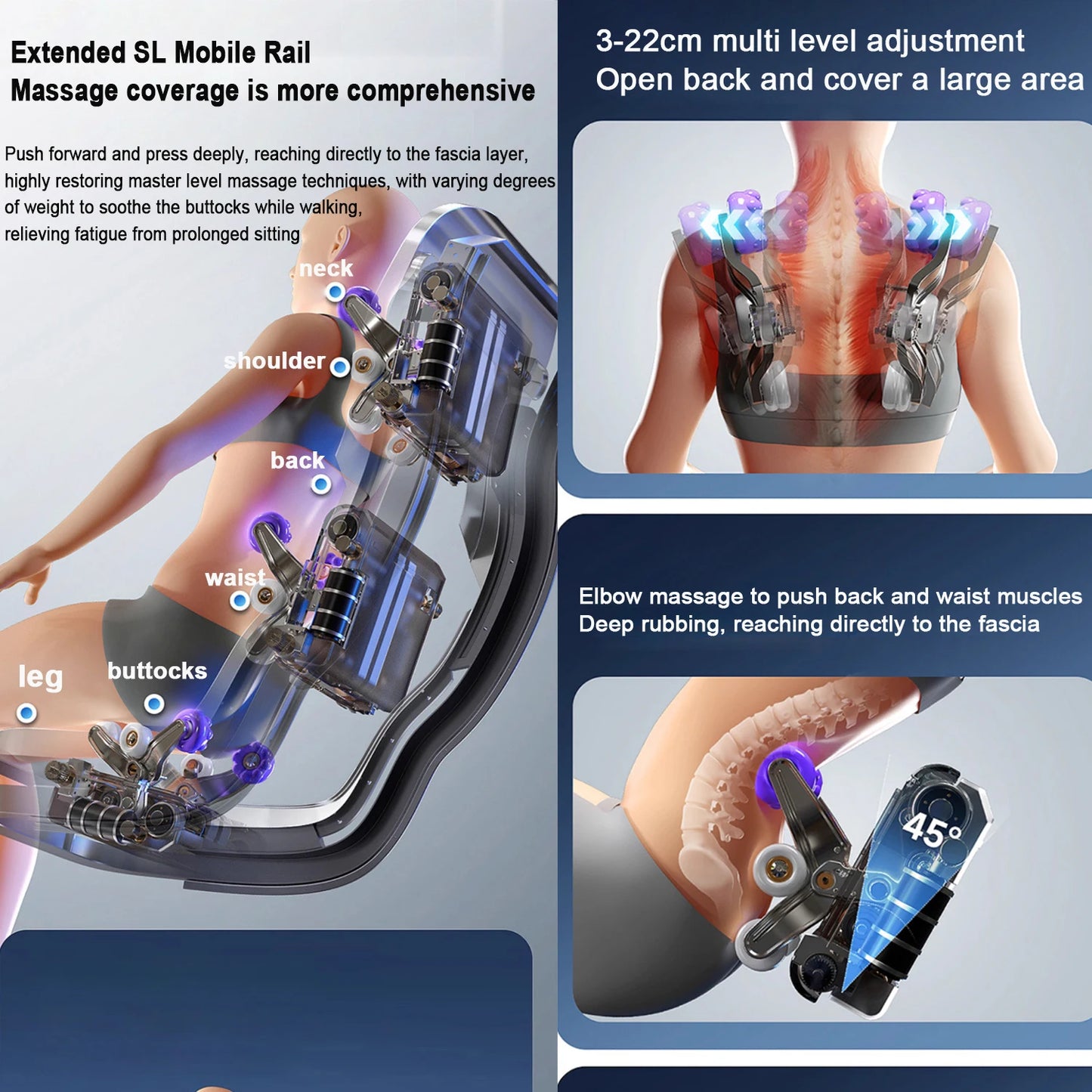 Ergonomischer Zero-Gravity-Massagesessel, Shiatsu-Technologie, Ganzkörper-Airbags, Fußrollen, Wadenkneten, Bluetooth, Wohnkomfort