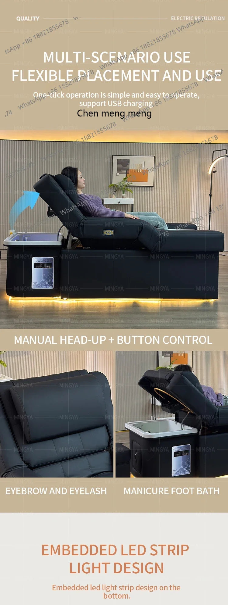 Hot sales Modern beauty salon Back lift hair washing massage head Foot Spa Pedicure Shampoo Bed