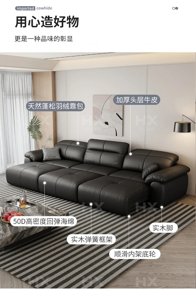 Genuine Leather Black Sofa Recliner Sectional Sleep Luxury Designer Sofa Daybed Modern Divano Soggiorno Couches Furniture
