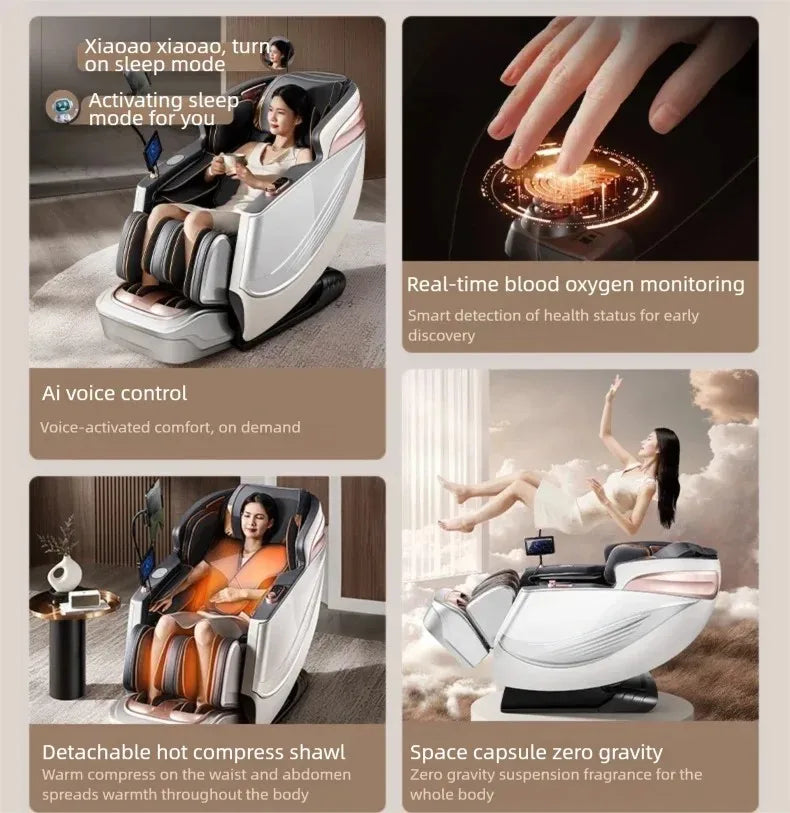 3 Jahre Garantie Elektrischer Massagesessel Intelligente Sprachsteuerung Kneten 6D+6D Dual Core Ganzkörperairbag Zuhause 3D Thai Stretch