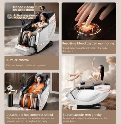 3 Jahre Garantie Elektrischer Massagesessel Intelligente Sprachsteuerung Kneten 6D+6D Dual Core Ganzkörperairbag Zuhause 3D Thai Stretch