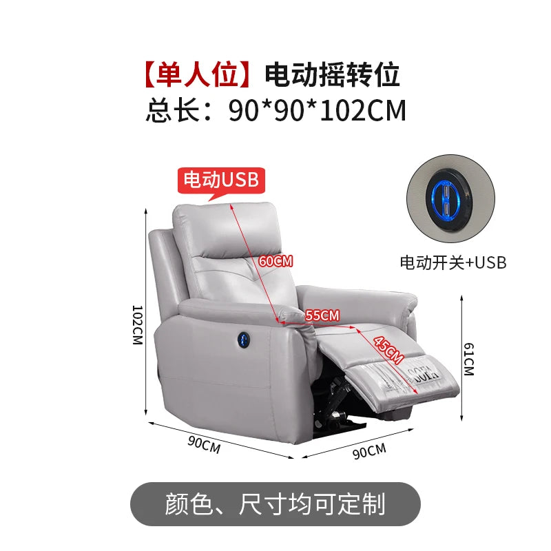Komfortabler elektrischer Relaxsofa-Schnittsofa aus Leder, echtes einziehbares kombiniertes Schlafsofa, umwandelbares Divano Letto Möbel
