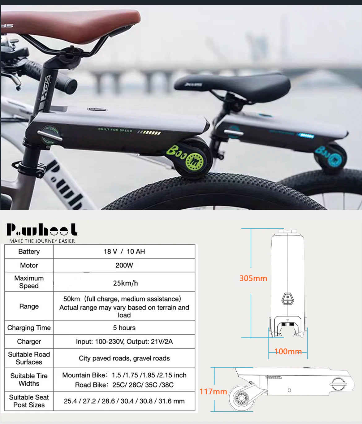 Booster électrique portable pour vélo, accessoires durables, suite VTT, 18V, 200W
