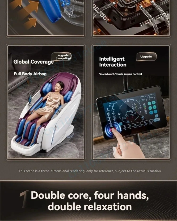 Fauteuil de massage intelligent 4D+4D, massage complet du corps, zéro gravité, fauteuil inclinable électrique Shiatsu avec rouleaux pour les pieds, scan corporel, chauffage