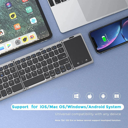 Dual Bluetooth 5.1 Foldable Keyboard with Touchpad – 3-Fold Mini Wireless Keyboard for Windows, Android, iOS, iPad | Rechargeable &amp; Portable