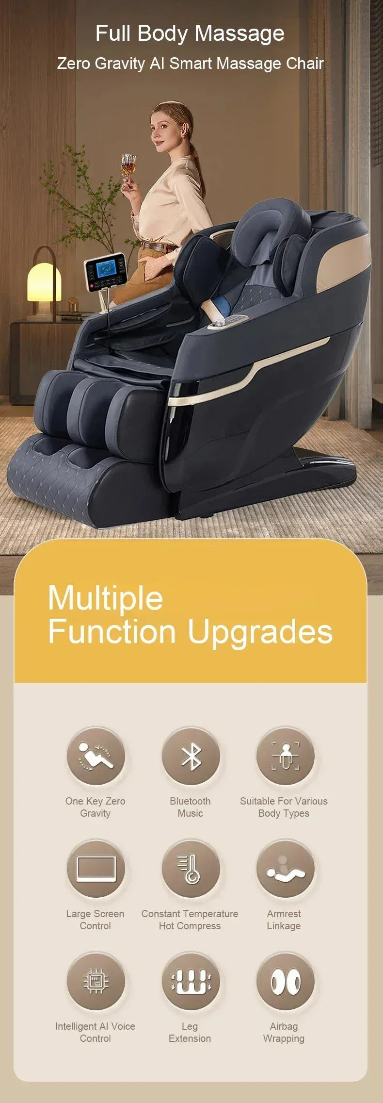 4D SL Track Massagesessel Zero Gravity Relaxsessel Ganzkörper Airbag Massage Sofa Touchscreen Bürostuhl 3 Jahre Garantie Kk