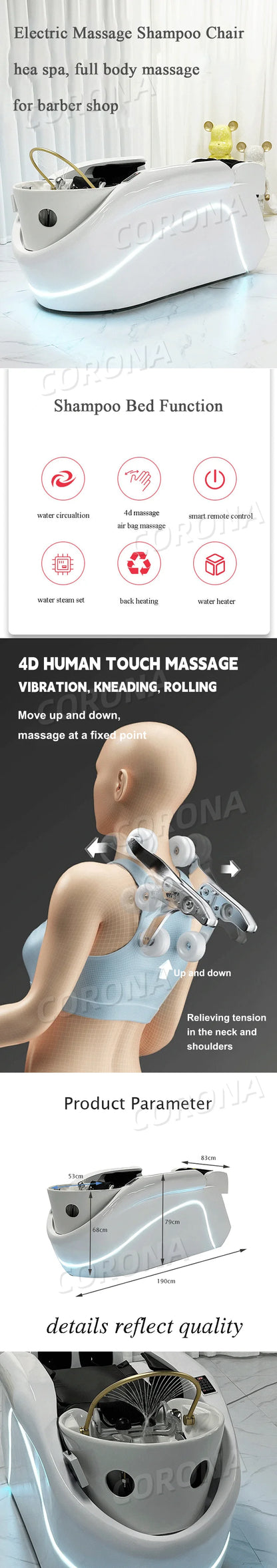 Luxury Electric Massage Head Spa Water Therapy Shampoo Bed Electric Massage Hair Washing Head Spa Shampoo Bed With Heating