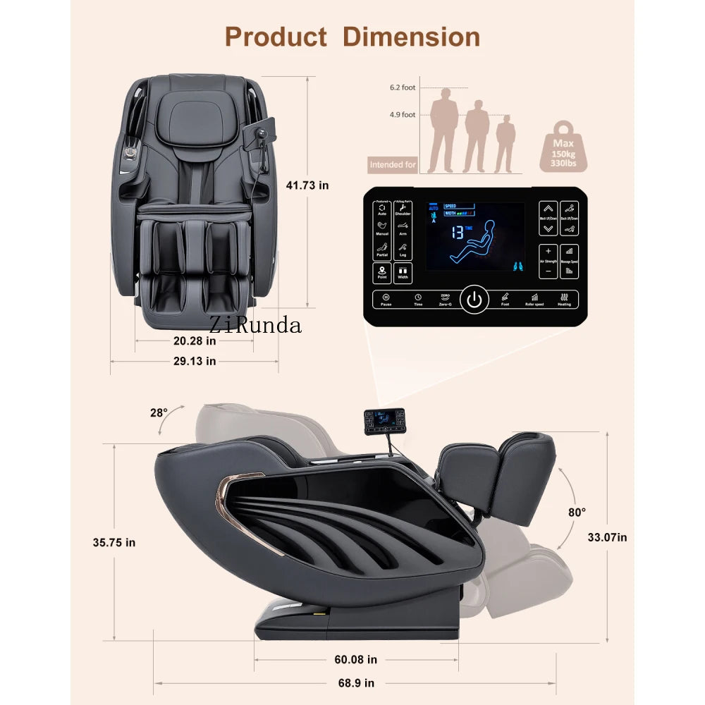 Ganzkörpermassagesessel Zero Gravity Fußrollen Rückenheizung LCD-Touchscreen SL-Track