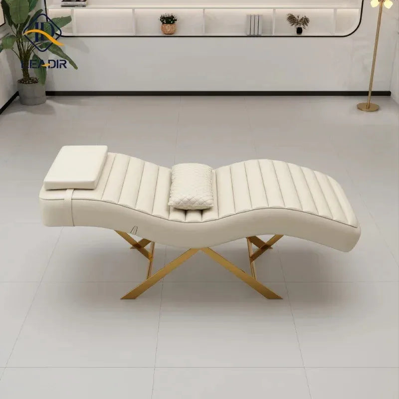 Moderne goldene Basis, Massagetisch für Schönheit Wohnzimmer, Wimpern Wimpernverlängerung, Komplettes Set an Möbeln