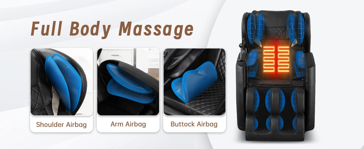 Massagesessel mit Zero-Gravity-Funktion, Massagesessel mit Heizung, Airbags, Fußrollen, Bluetooth-Lautsprecher