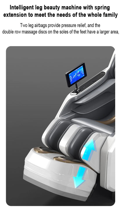 Ergonomischer Zero-Gravity-Massagesessel, Shiatsu-Technologie, Ganzkörper-Airbags, Fußrollen, Wadenkneten, Bluetooth, Wohnkomfort