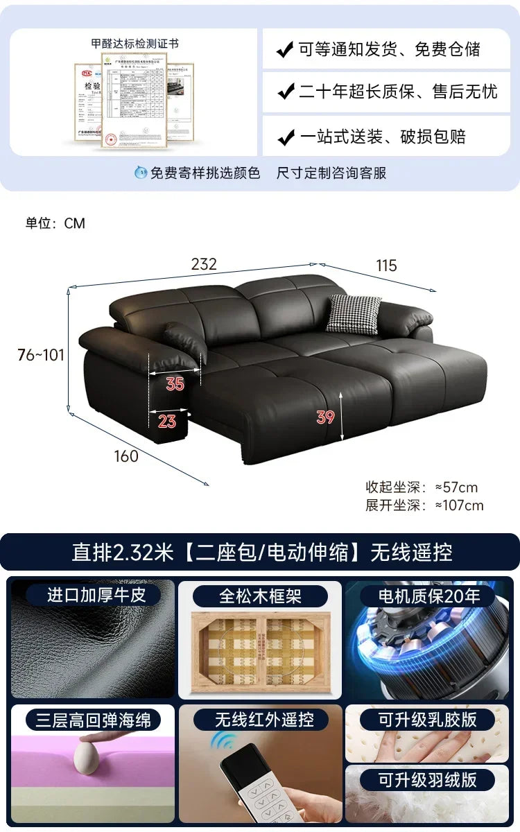 Genuine Leather Black Sofa Recliner Sectional Sleep Luxury Designer Sofa Daybed Modern Divano Soggiorno Couches Furniture