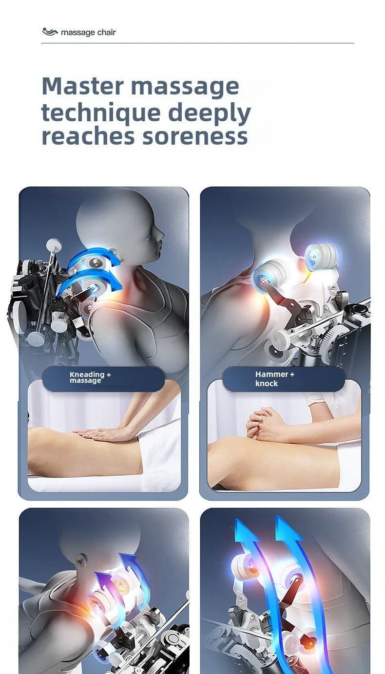 Ganzkörper-Zero-Gravity-Massagesessel mit Rücken-, Taillen-, Hüft-, Bein- und Fußmassage, 10 Rollen, Heizung, LCD-Touchscreen