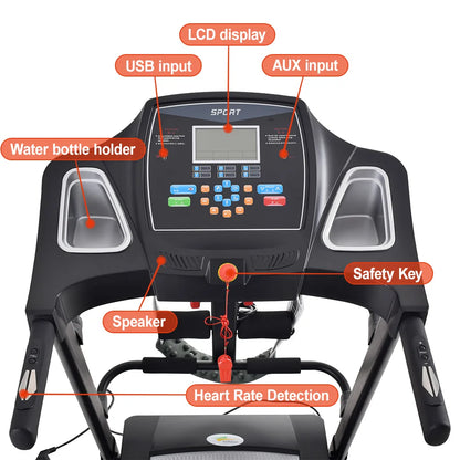Sports Multi Function Indoor Fitness 1.75HP Motor Running Machine Home Use Electric Treadmill