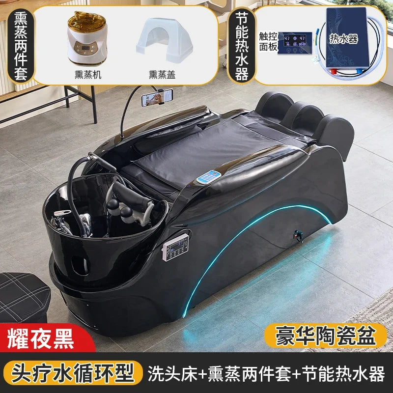 Elektrisches intelligentes Massage-Shampoo-Bett für Friseursalons, spezielles Begasungs-Kopfbehandlungs-Wasserzirkulationsbett