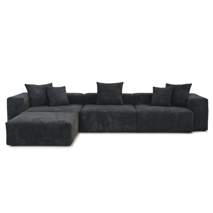 Sdorens 141.73'' L Shape Sectional Sofa Corduroy Fabric Couches Oversized 3 Seater Couch with 1 Ottomans for Living Room Set