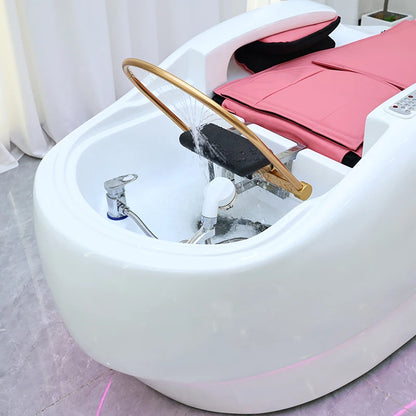 Modern Beauty Salon Furniture pink Light Salon Shampoo Chair Bed Luxury Electric Massage Washing Chair with Water Circulation