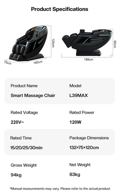 2024 Beliebtester 3D Zero-Gravity Luxus Modern Smart Luftdruck Heizung Shiatsu Leder Massagesessel mit Fußbein Bluetooth