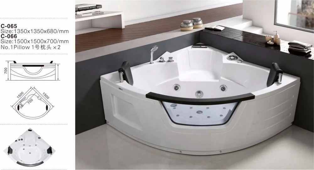 New Hot Indoor Triangle Whirlpool Massage Spa Bath Tubs Bathtubs With ABS And 2 Pillows
