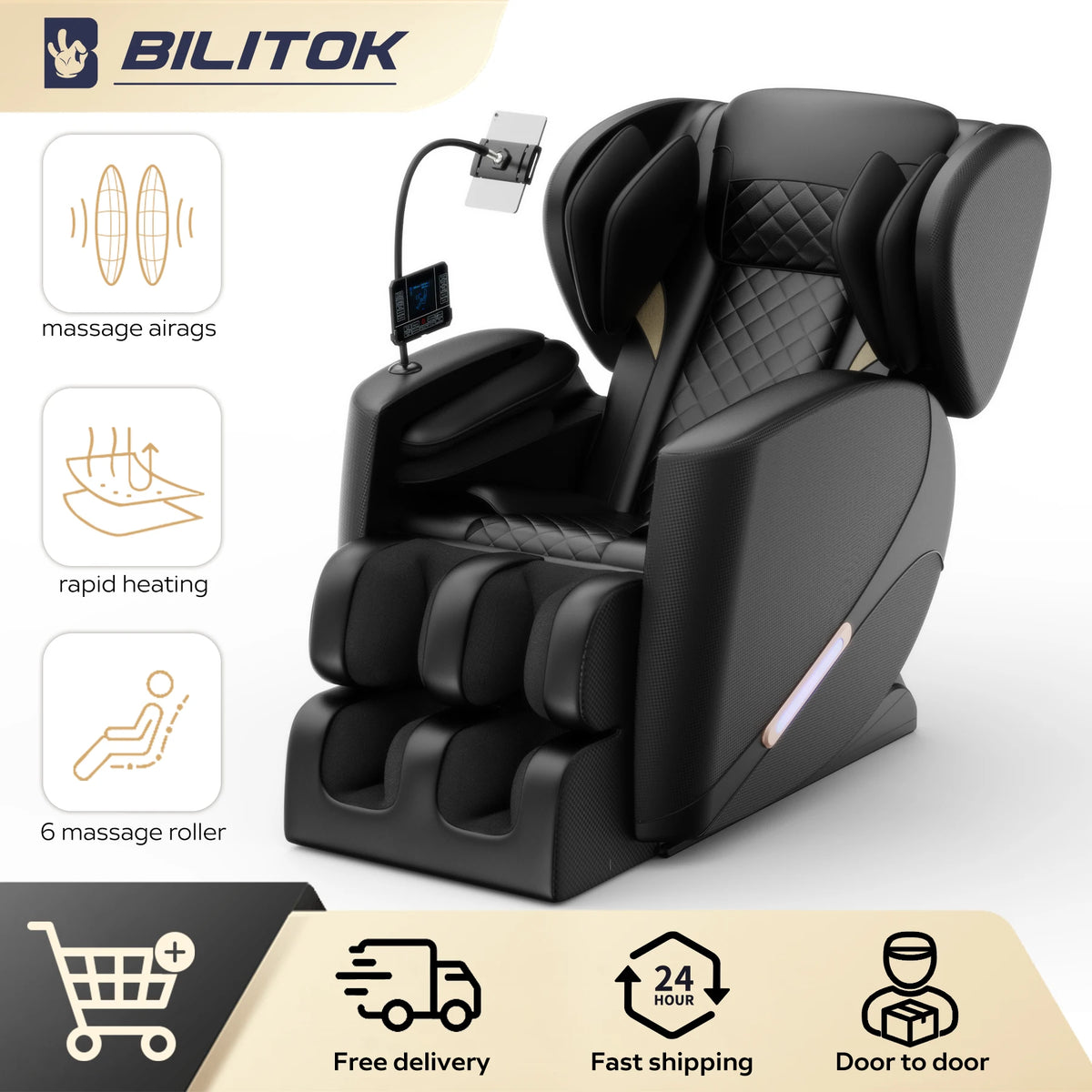 Massagesessel mit Zero-Gravity-Funktion, Massagesessel mit Heizung, Airbags, Fußrollen, Bluetooth-Lautsprecher