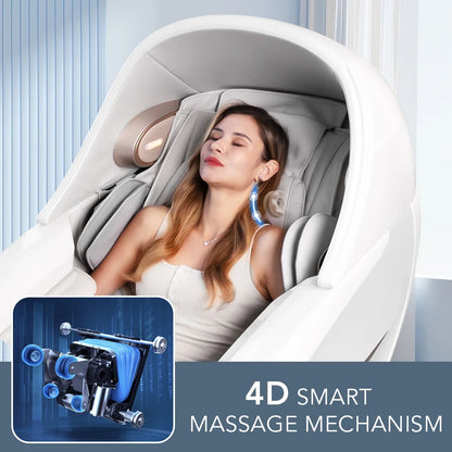 OSKOR 4D Zero Gravity Massagesessel Ganzkörperkabine mit Schlafhaube – Shiatsu Massagesessel mit Wärme, Körperscan, SL-Schiene