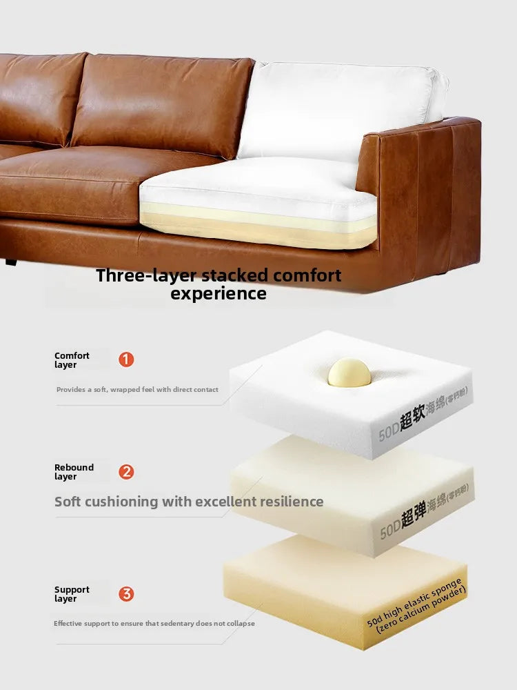 Ledersofa, antikes, milchbraunes, erstklassiges Rindsleder, L-förmiges Chaiselongue für das Wohnzimmer, amerikanisches Retro-Ledersofa