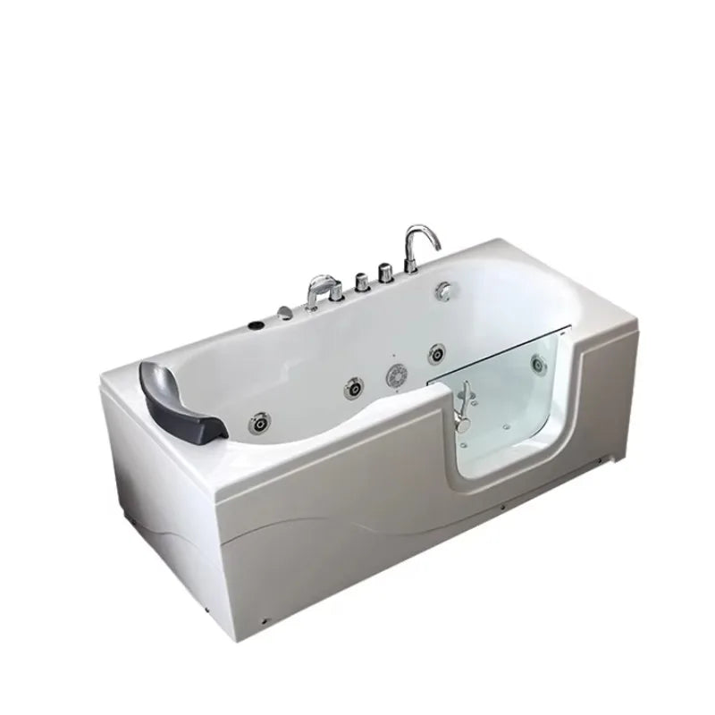 Indoor Walk in Bathtub Whirlpool Massage SPA Bathroom Soaking Jets Bath Tub Square with Glass Door Shower Faucet