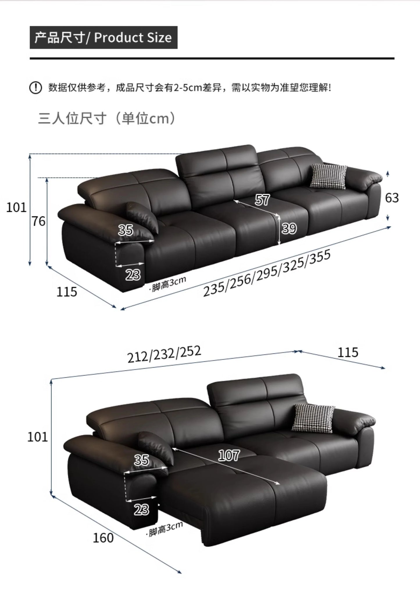 Genuine Leather Black Sofa Recliner Sectional Sleep Luxury Designer Sofa Daybed Modern Divano Soggiorno Couches Furniture