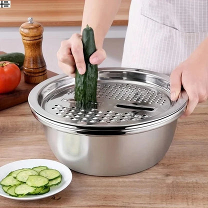 Ensemble 3 Pièces Inox Multifonction – Passoire, Saladier & Panier pour Laver