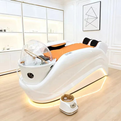 Hersteller liefert Head Spa Bett Haar-Shampoo-Stuhl LED-Licht elektrische Massage Shampoo-Stuhl mit Kopf-Physiotherapie-Shampoo
