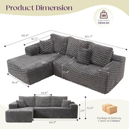 Großes modulares Sektionssofa mit tiefer Sitzfläche und Cordbezug, L-förmige Wolken-Couch für komfortable Entspannung