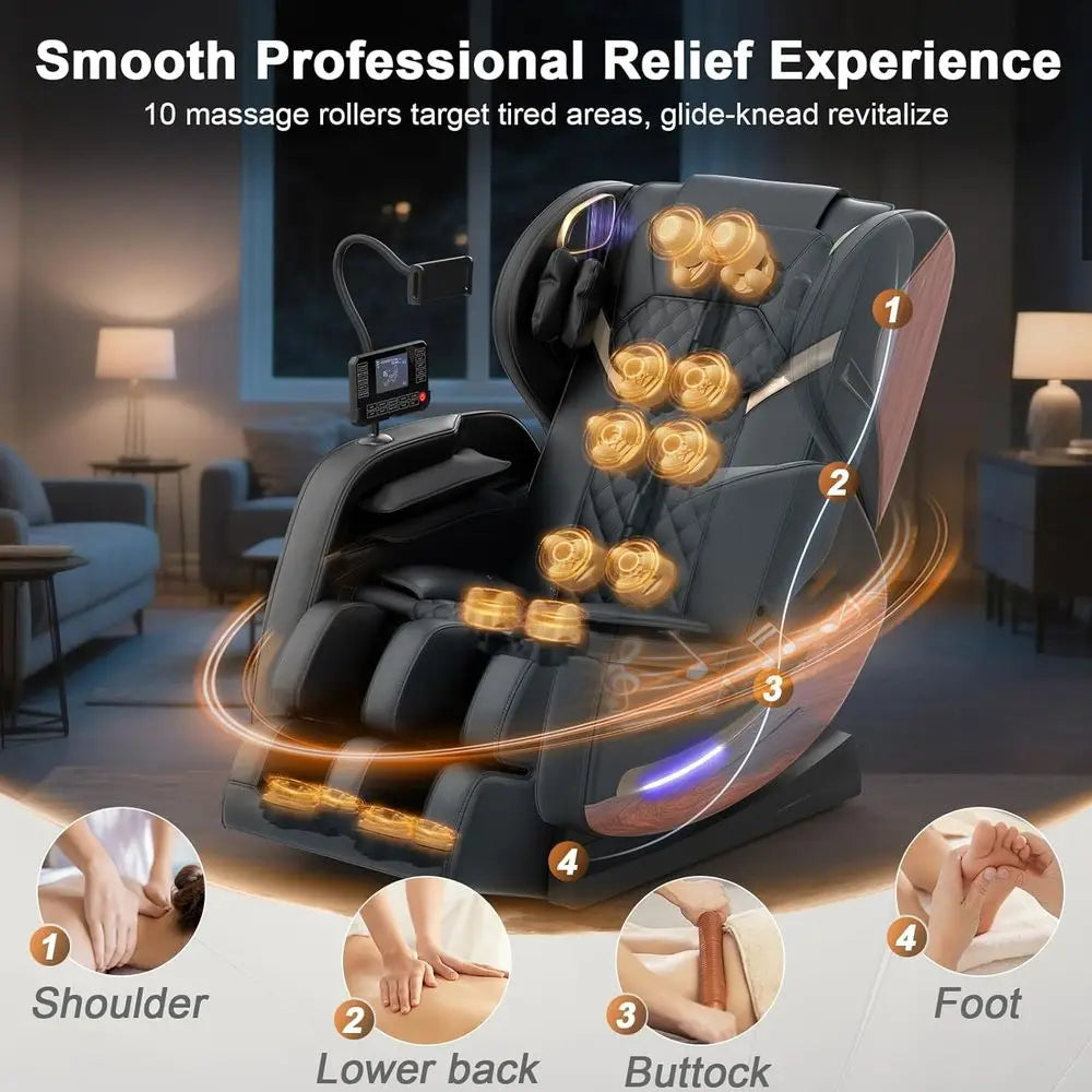 Fauteuil de massage 2026, fauteuil de massage corps entier et inclinable avec 10 points fixes, zéro gravité, cuir grain de bois, massage des pieds
