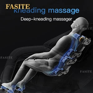 Nordisch-minimalistischer schwarzer Shiatsu-Ganzkörpermassagesessel mit Luftsystem und Schwerkraft, Bluetooth-Lautsprecher und Wermuttherapie