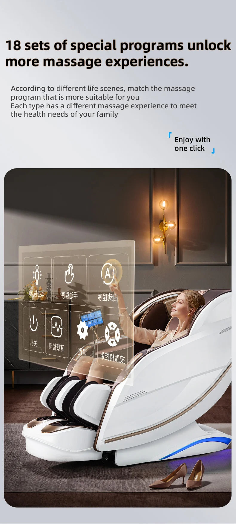 Zero Gravity 4D Massagesessel SL-Track (L-Track) Ganzkörper-Luftmassage Elektrischer Relaxsessel für Heimbüro 3 Jahre Garantie