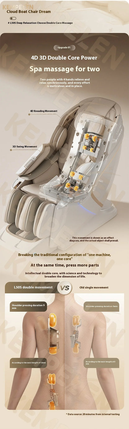 Flaggschiff 4D+3D Dual-Core Smart Massagesessel | KI-Zielerkennung & 149cm SL-Schiene | 6 Meditationsmodi & Zero Gravity Rocking