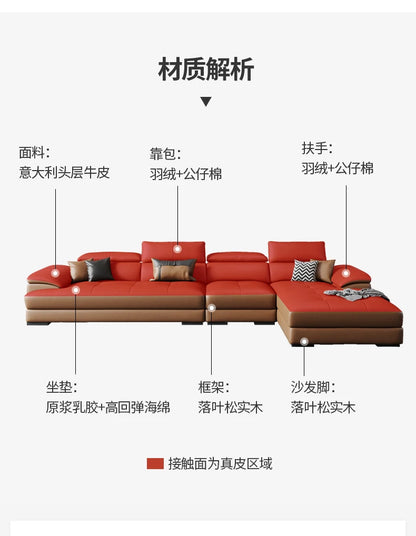 Europäisches Wohnzimmer-Sofa Echtleder-Ecksofa Modulares Luxus-Sofa Sala De Estar De Luxo Moderne Möbel