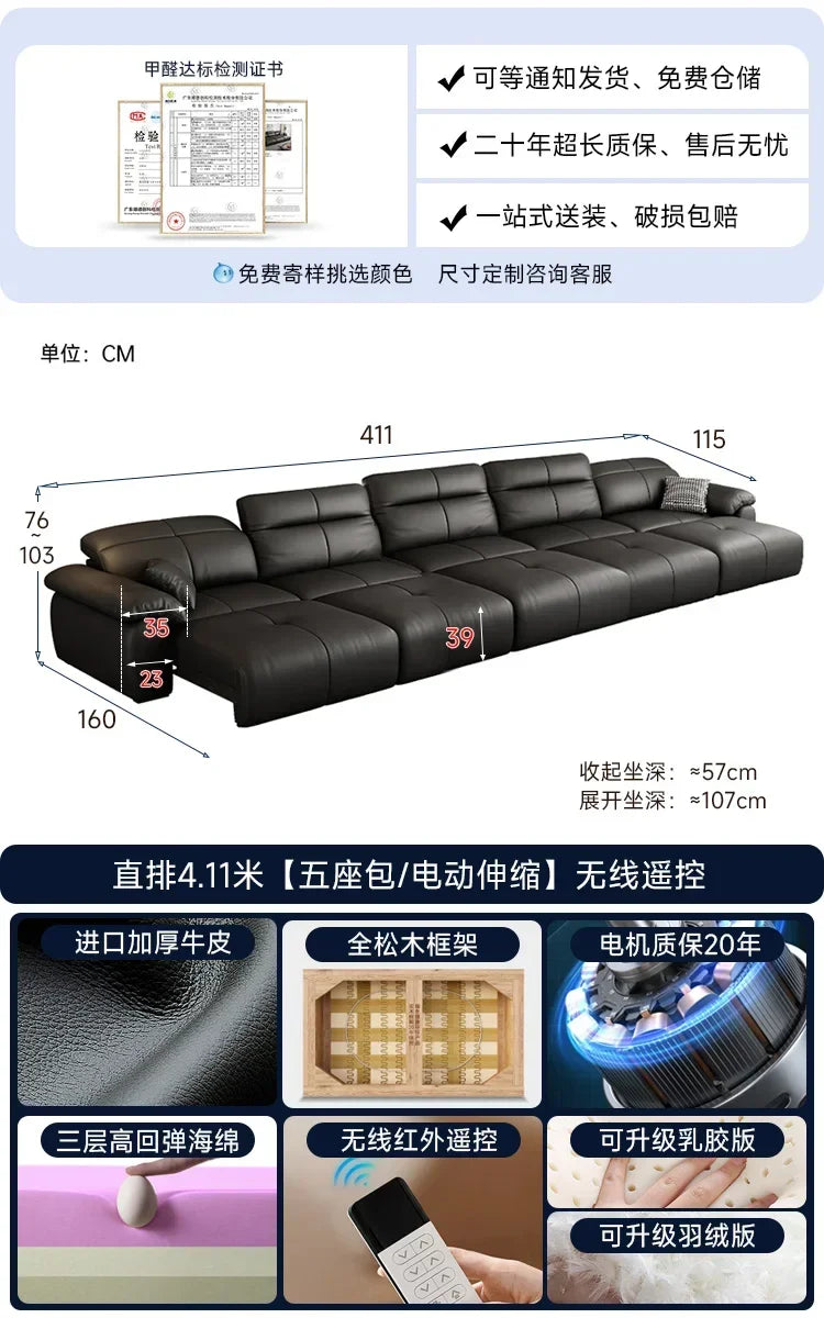 Genuine Leather Black Sofa Recliner Sectional Sleep Luxury Designer Sofa Daybed Modern Divano Soggiorno Couches Furniture