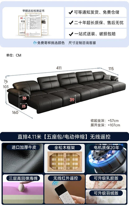 Genuine Leather Black Sofa Recliner Sectional Sleep Luxury Designer Sofa Daybed Modern Divano Soggiorno Couches Furniture