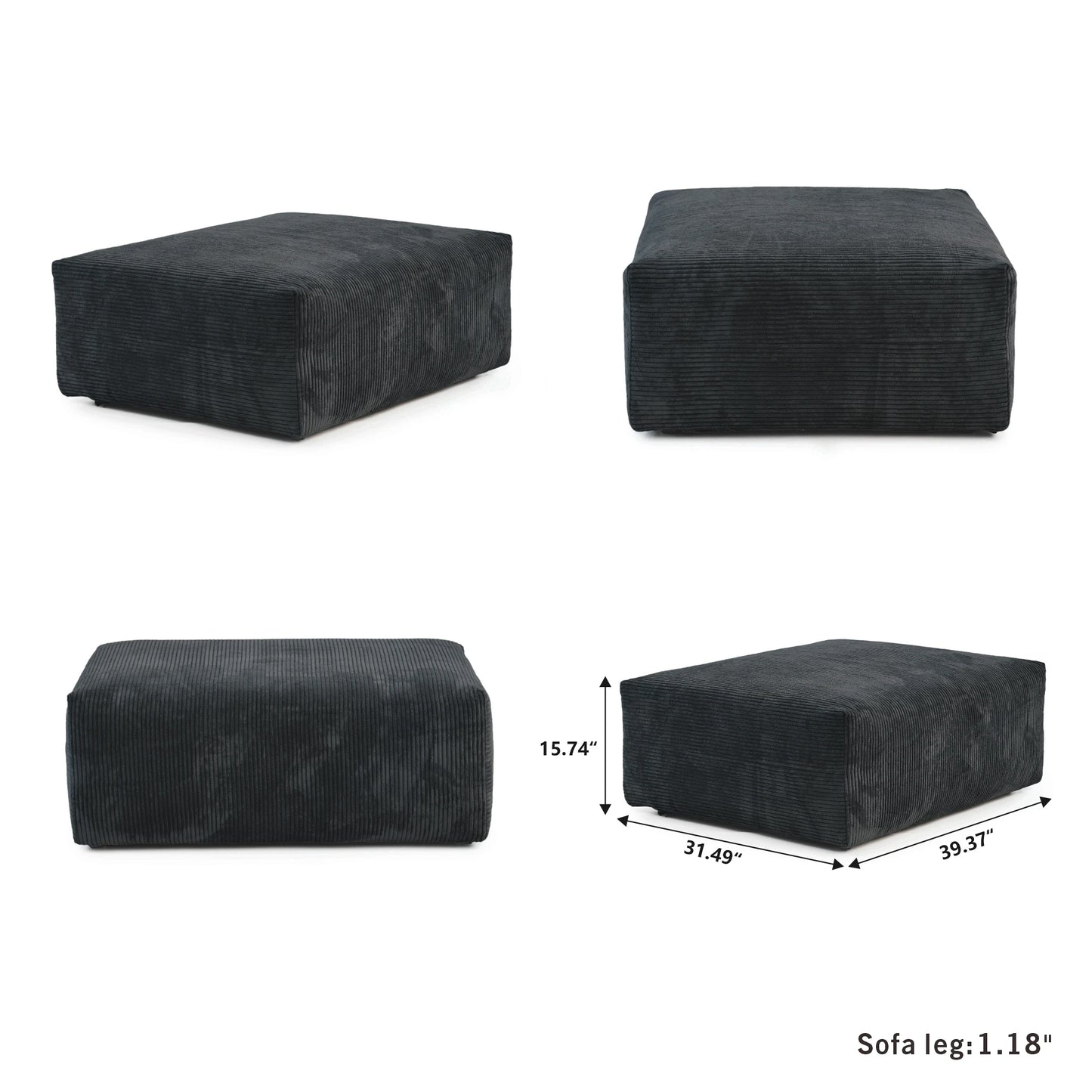 Modernes Cord-Sofa mit 4 Kissen, 102" L-förmiges Sofa mit Chaiselongue und Ottoman, Hartholzrahmen-Sofa für das Wohnzimmer