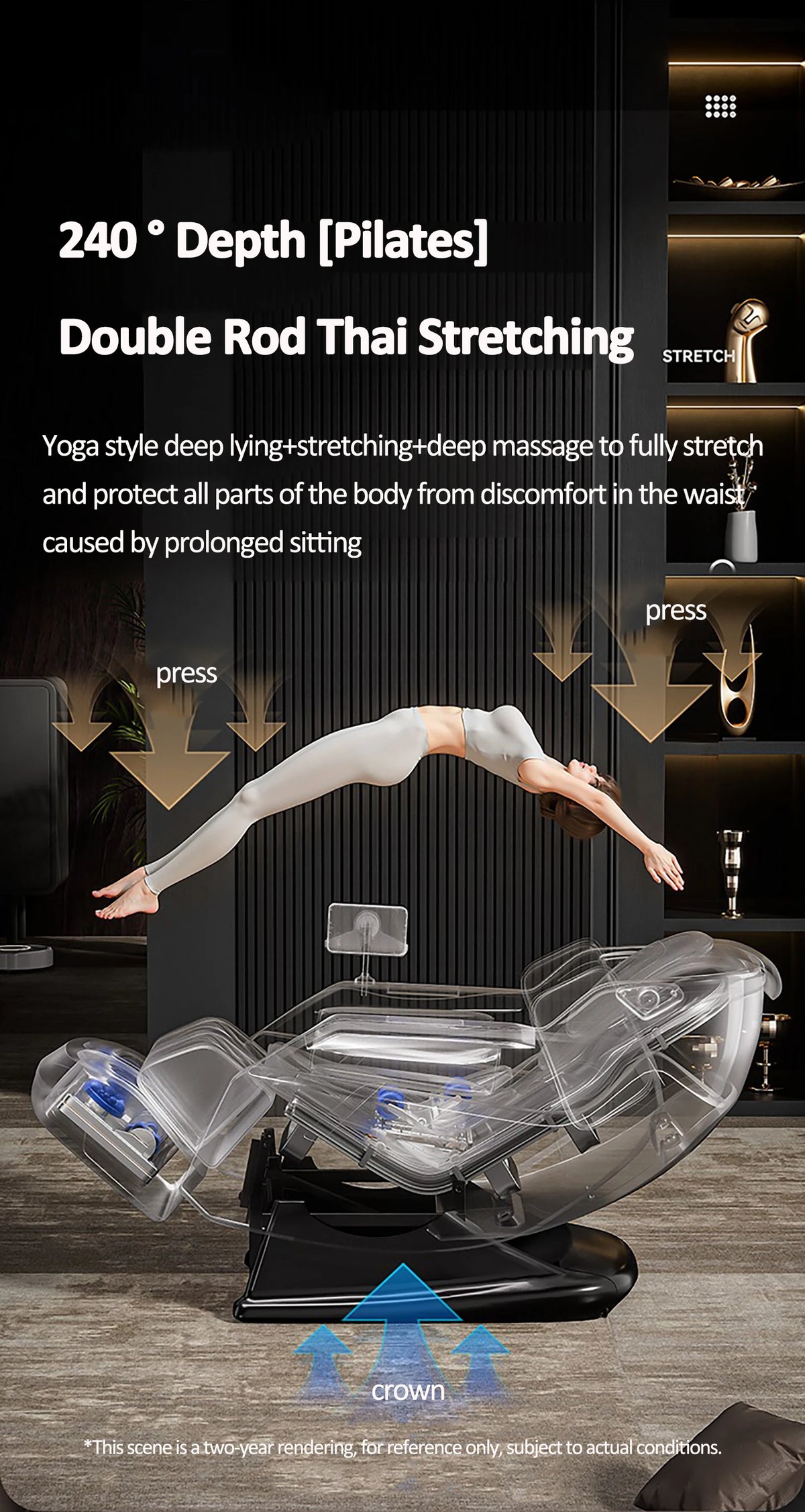 Luxuriöser elektrischer 4D-Massagesessel Zero Gravity SL-Track & Wärmetherapie Ganzkörper-Airbag Yoga Stretching Shiatsu-Liegesessel Massage