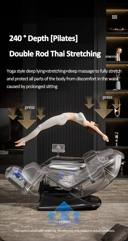 Luxuriöser elektrischer 4D-Massagesessel Zero Gravity SL-Track & Wärmetherapie Ganzkörper-Airbag Yoga Stretching Shiatsu-Liegesessel Massage