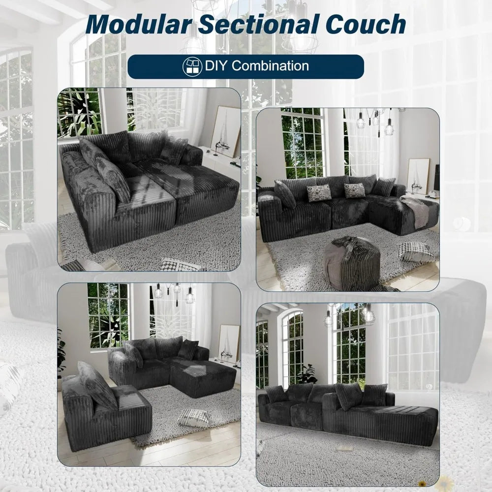 3-Sitzer Ecksofa mit tiefer Sitzfläche, 256 cm Cloud Sektionalsofa mit Chaiselongue, gemütliches modulares Schlafsofa,