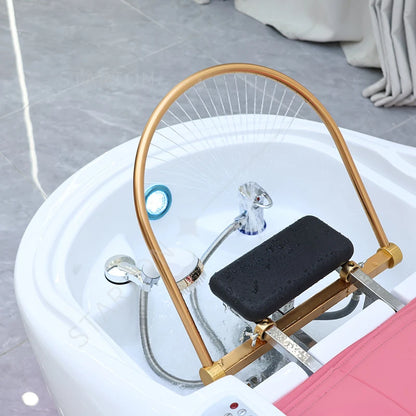 Modern Beauty Salon Furniture pink Light Salon Shampoo Chair Bed Luxury Electric Massage Washing Chair with Water Circulation