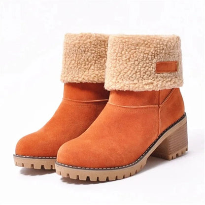 Women's Winter Fur Snow Ankle Boots – Warm Plush High Heel Boots for Cold Weather