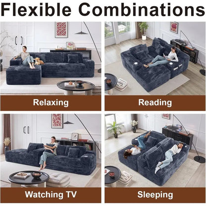 Cloud-Ecksofa mit L-förmiger Chaiselongue, modernes modulares Sofa mit tiefer Sitzfläche, integriertem Getränkehalter und Aufbewahrungstasche für das Wohnzimmer