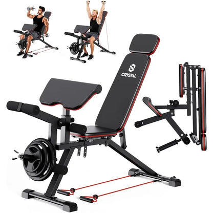 Adjustable Weight Bench, Professional Workout Bench with Leg Extension and Leg Curl, Heavy Duty Benches with Resistance Bands, F