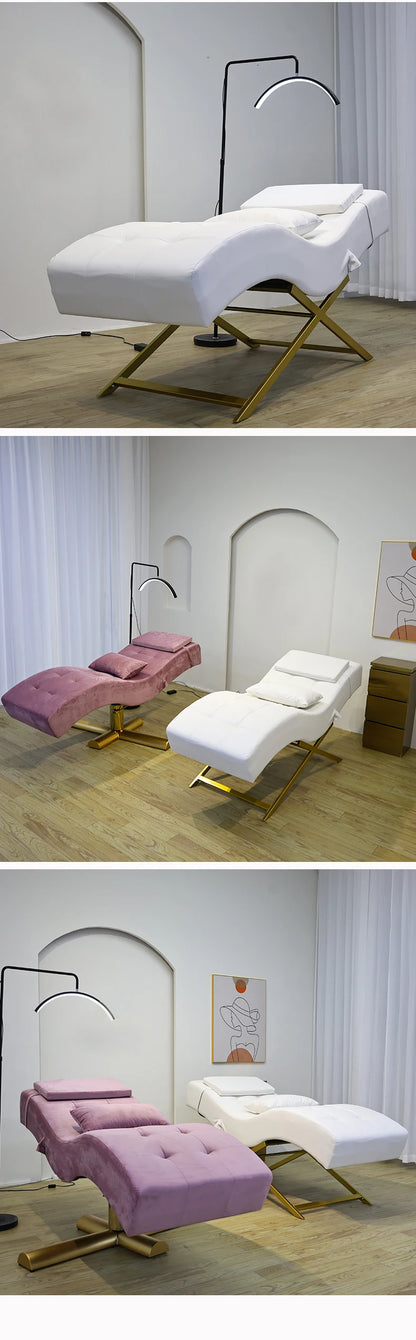 Luxury modern design white curved velvet facial bed spa massage lash bed for beauty salon