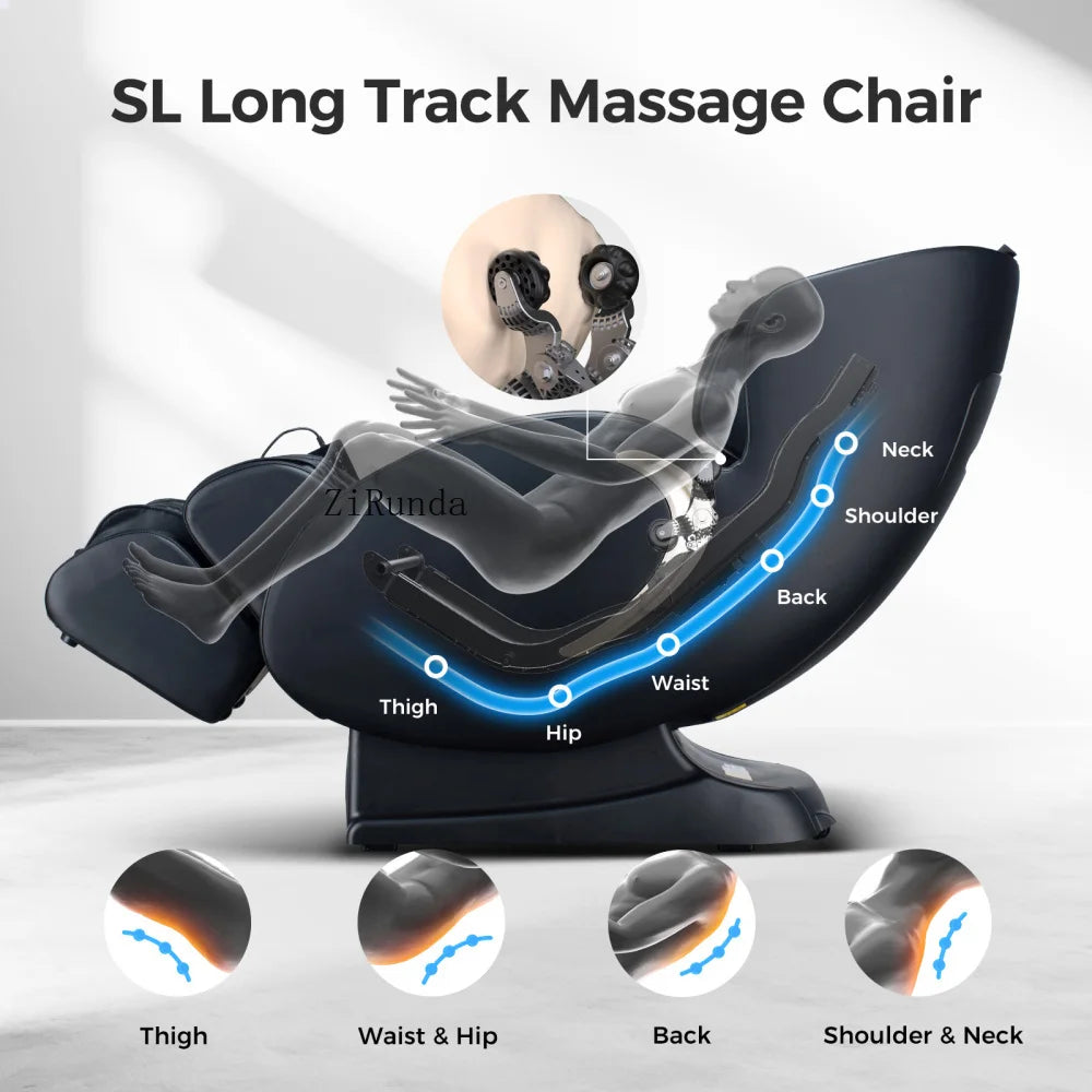 3D-Zero-Gravity-Massagesessel, Shiatsu-Ganzkörper-Liegesessel mit App, Schwarz